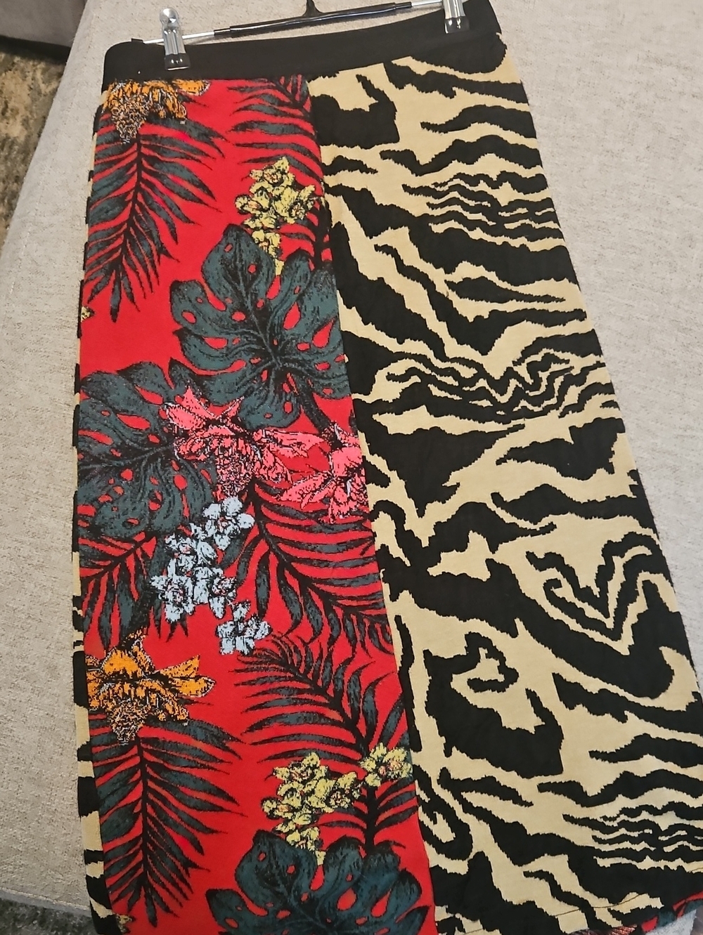 Anthopologie, Two-Tone Red Floral & Black Zebra Print Knit Skirt